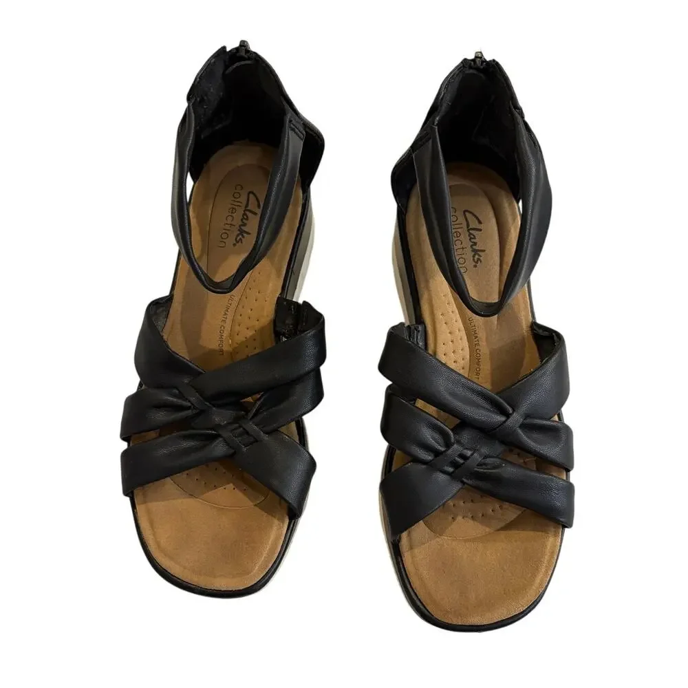 Clarks Strappy Sandals Black Clara Rae Ankle Strap Comfort Zip Womens 8 M